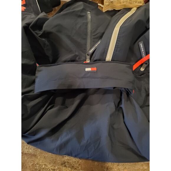 Tommy Hilfiger Womens Windbreaker Jacket Hooded Full Zip Drawstring Navy Sz L - Picture 8 of 8